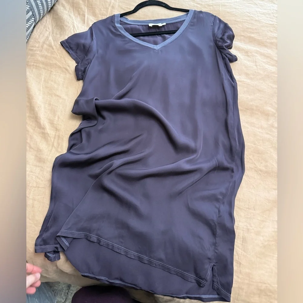 Nation LTD satin V-Neck Tee mini Dress in Plum with Contrast Trim